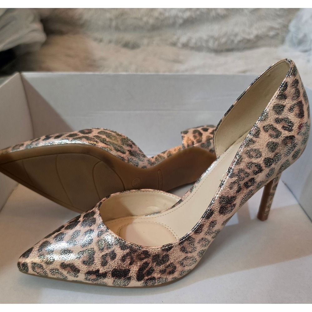 NWT Nine West Evrytim Gold Shimmer Leopard d'Orsay Pumps Pointed Toe Size 6.5